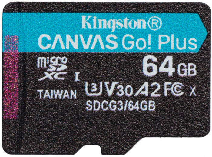 

Карта памяти 64GB Kingston SDCG3/64GBSP microSDXC, UHS-II Class U3 V30 A2, чтение: 170Мб/с, запись: 70Мб/с, без адаптера, SDCG3/64GBSP