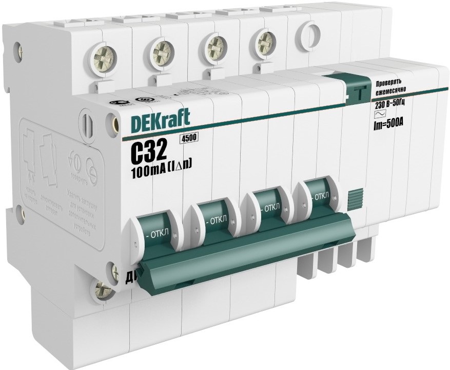 

Автоматический выключатель DEKraft 15034DEK дифференциальный 4Р 50А 100мА тип AC (С) 4,5кА, 15034DEK