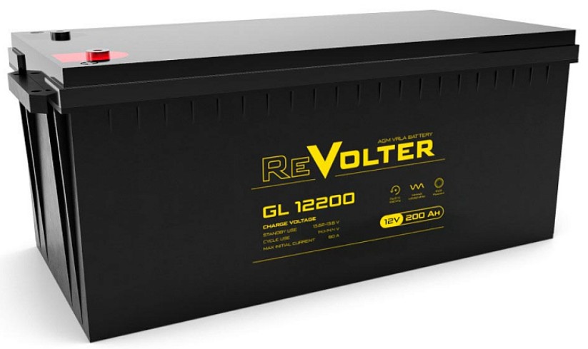 

Батарея аккумуляторная ReVolter GL 12200 срок службы 12 лет, 12В, 200Ач, GL 12200
