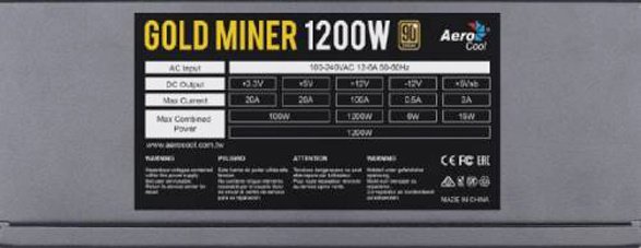 фото Блок питания ATX AeroCool GOLD MINER 1200