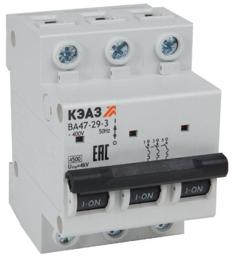 Изображение товара Автоматический выключатель КЭАЗ 318294 3 полюса, 4 А, 400 В