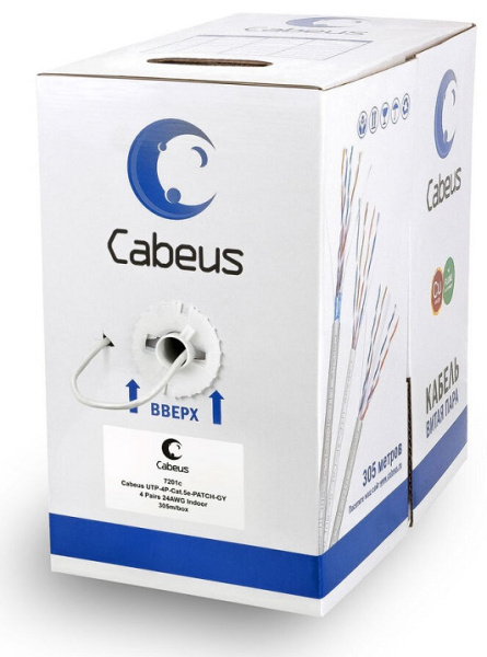 фото Кабель витая пара U/UTP 5e кат. 4 пары Cabeus UTP-4P-Cat.5e-PATCH-GY в Краснодаре