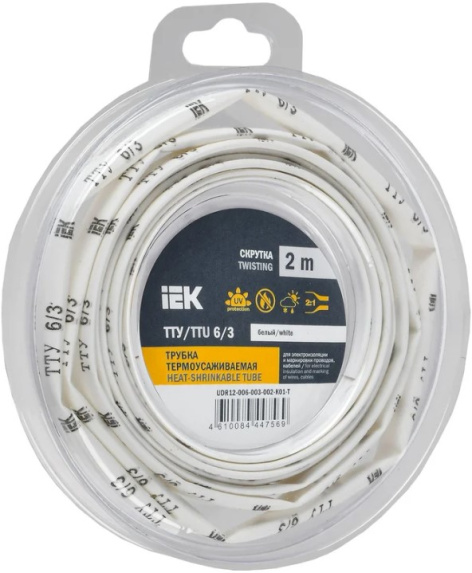 Изображение товара Трубка термоусадочная IEK белая тонкостенная 2 метра