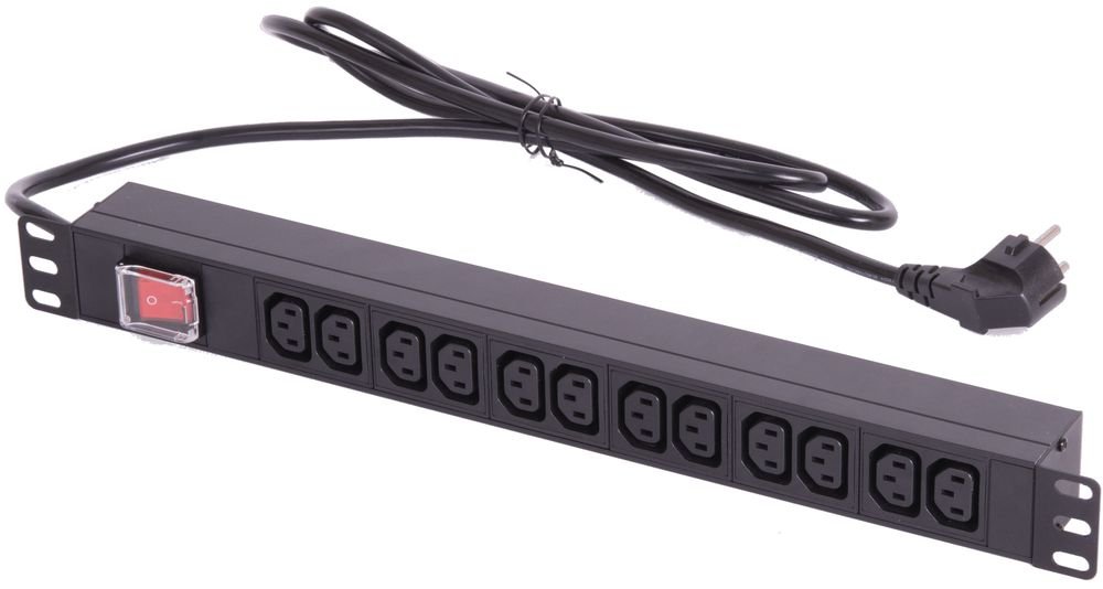 

Блок розеток 19", 12 розеток TLK TLK-RSA12-MTF-01-BK C13, макс. нагрузка 10 А, без шнура питания, вход С14 + предохранитель 10 А, металлический корпус, TLK-RSA12-MTF-01-BK