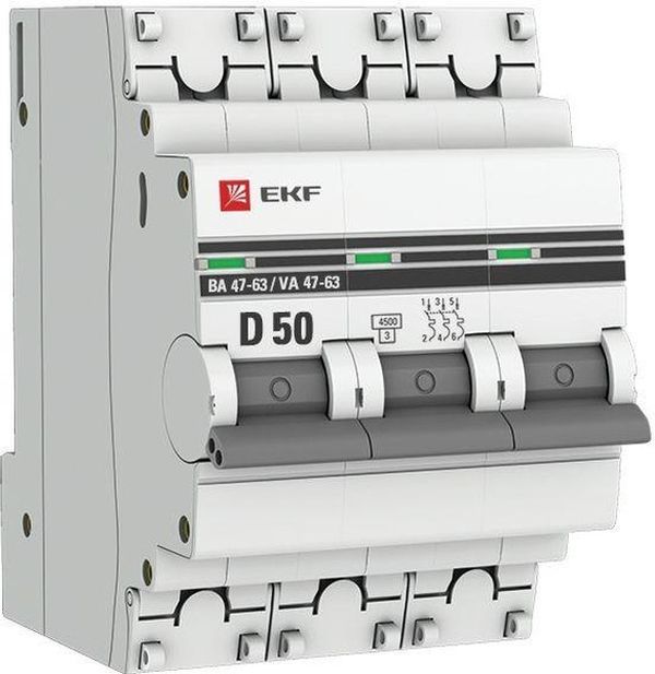 

Автоматический выключатель EKF mcb4763-3-50D-pro модульный 3п D 50А 4.5кА ВА 47-63 PROxima, mcb4763-3-50D-pro