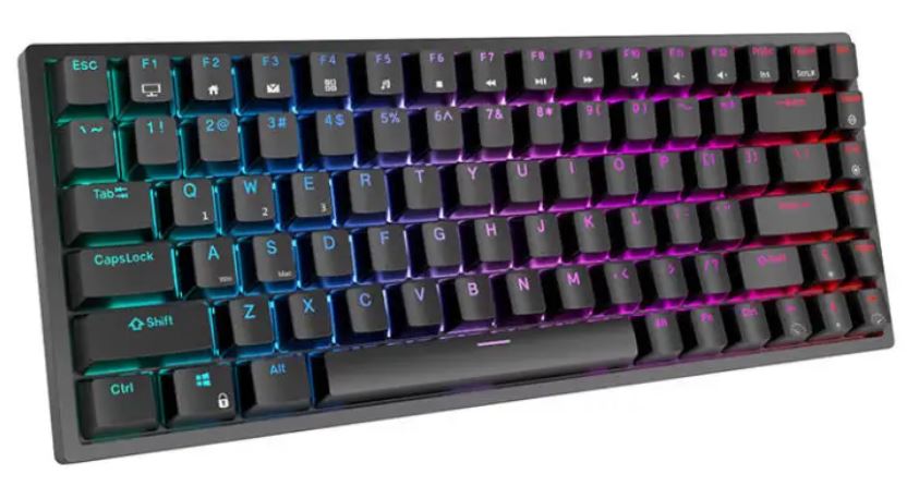 

Клавиатура Royal Kludge RK84 подключение: BT, радиоканал 2,4 ГГц, провод, 84 клавиши, RGB подсветка, USB хаб, RK Brown, 3750 mAh, чёрная, RK84