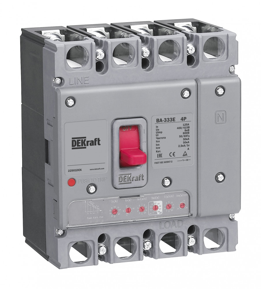 

Автоматический выключатель в литом корпусе DEKraft 22495DEK с электронным расцепителем 4P 63А 50кА ВА-333E, 22495DEK