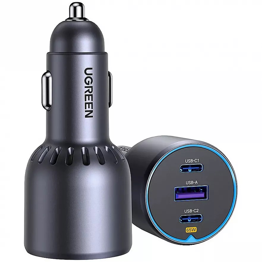 

Зарядное устройство автомобильное UGREEN EC703 75W 2*USB-C PD 3.0&USB-A w/o Cable Fast Car Charger, цвет: серый, EC703