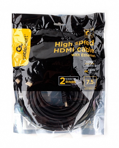 

Кабель интерфейсный HDMI Cablexpert CCF2-HDMI4-7.5M 7,5м, v2.0, 19M/19M, черный, позол.разъемы, экран, 2 ферр кольца, CCF2-HDMI4-7.5M