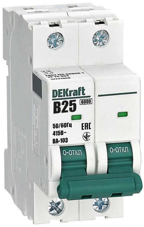

Автоматический выключатель DEKraft 12227DEK 2Р 25А х-ка B ВА-103 6кА, 12227DEK