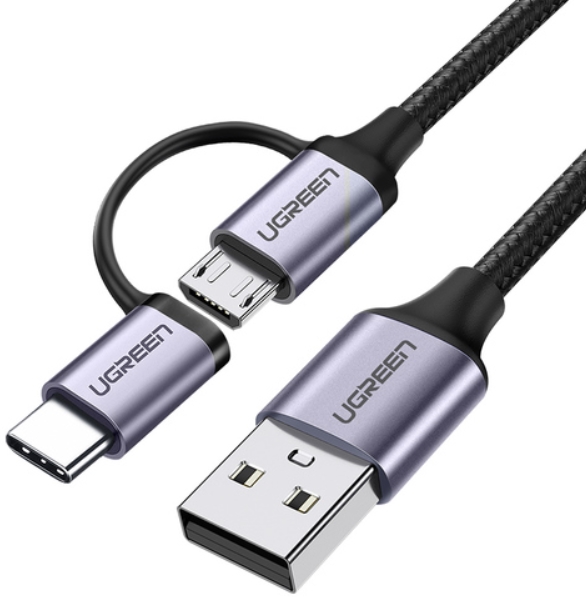 

Кабель UGREEN US177 30875_ USB-A / Micro USB + USB Type-C Cable, 1 м. черный, US177