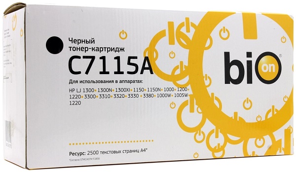 

Картридж BION BCR-C7115A черный для Hp LaserJet 1000, 1005w, 1150(n), 1200, 1220, 1300, 3300, 3310, 3320, 3330, 3380 (2'500 стр.), BCR-C7115A