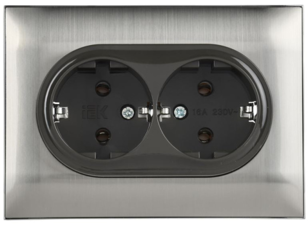 фото Розетка двухместная с заземлением  IEK SK-R21-16-K50-F