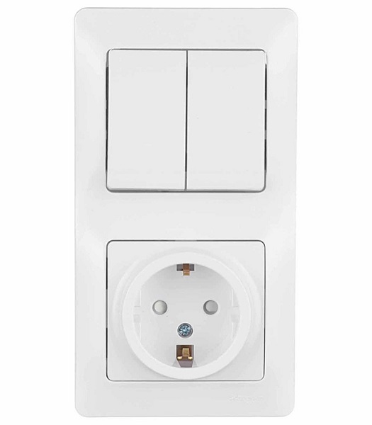 

Блок Schneider Electric GSL000174 розетка с/з со шторками и 2-кл. выключатель белый, GSL000174