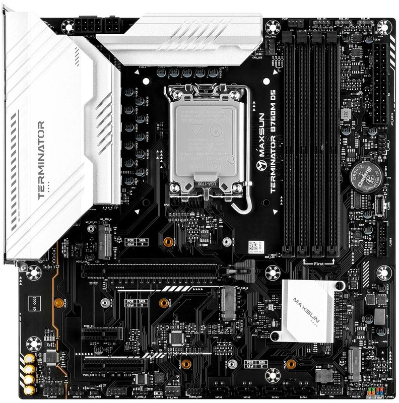 

Материнская плата mATX MAXSUN MS-Terminator B760M D5 (LGA1700, B760, 4*DDR5 (7600), 4*SATA, 3*M.2, 2*PCIe, HDMI, DP, 4*USB 3.2, 8*USB 2.0, USB Type-C), MS-Terminator B760M D5