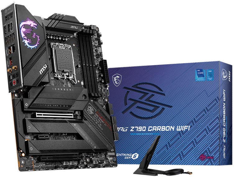 

Материнская плата ATX MSI MPG Z790 CARBON WIFI (LGA1700, Z790, 4*DDR5 (7600), 6*SATA 6G RAID, 5*M.2, 3*PCIE, 2.5Glan, WiFi, BT, HDMI, 2*USB Type-C, 8*, MPG Z790 CARBON WIFI
