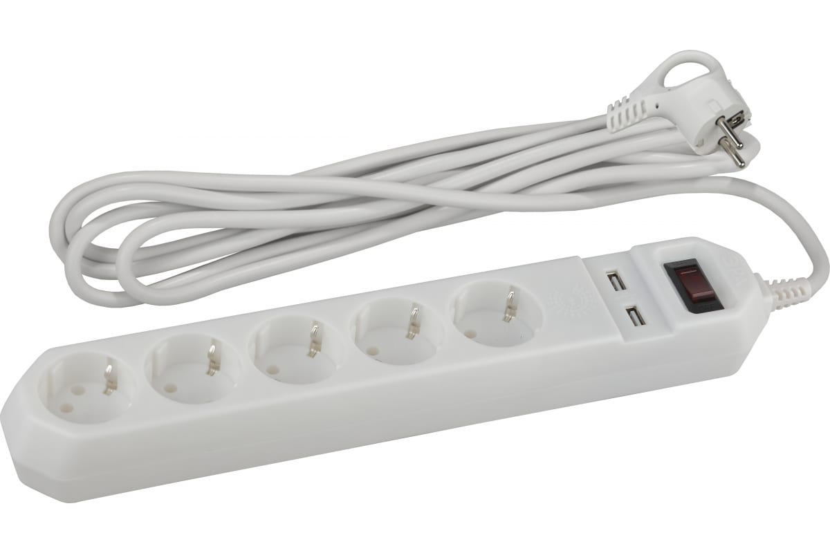 

Сетевой фильтр ЭРА Б0019037 USF-5es-1.5m-USB-W Белый базовая защита, с/з, с выкл, 5гн+2USB, 1,5м, ПВС, 10А, Б0019037