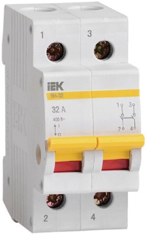 

Выключатель нагрузки IEK MNV10-2-032 (мини-рубильник) ВН-32 2P 32А, MNV10-2-032