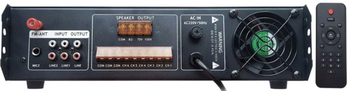 

Усилитель Tantos TSo-AA120MZ трансляционный 120 Вт, 6 зон, 100В, USB, SD, FM, Bluetooth, mp3, 2 микр./2 лин. входа (MIC1 - приоритет.), 1 линейный вых, TSo-AA120MZ