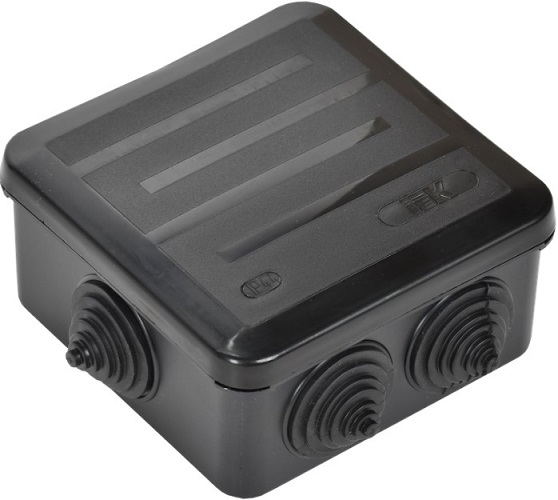 

Коробка распределительная IEK UKO21-100-100-050-K02-44 КМ41255 100х100х50мм IP44 6 вв. черная, UKO21-100-100-050-K02-44