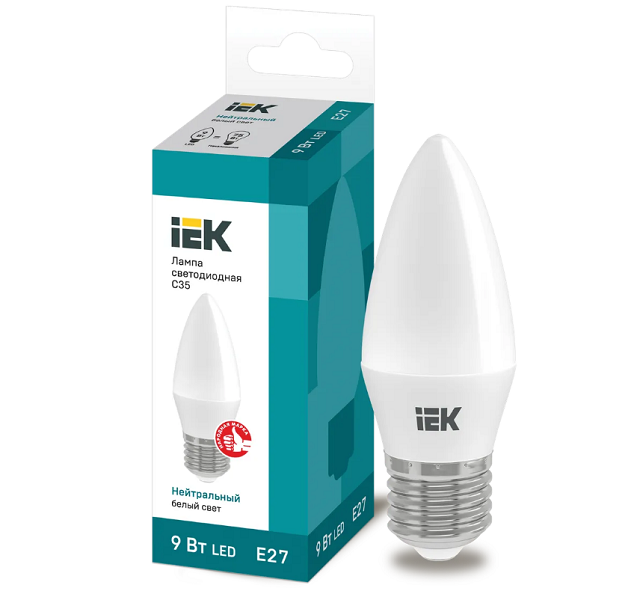 

Лампа светодиодная IEK LLE-C35-9-230-40-E27 Eco 9Вт C35 свеча 4000К нейтр. бел. E27 230В, LLE-C35-9-230-40-E27
