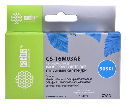 

Тонер Cactus CS-T6M03AE голубой (10мл) для HP OJP 6950/6960/6970 (№903XL), CS-T6M03AE