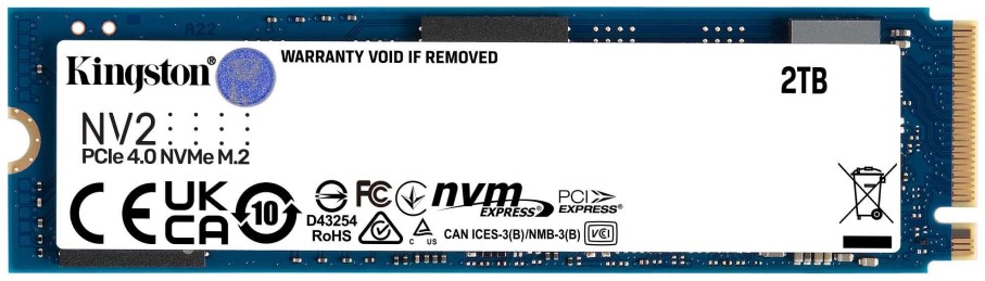 

Накопитель SSD M.2 2280 Kingston SNV2S/2000G NV2 2000GB NVMe, PCIe 4.0 x4 3D TLC 3500/2800MB/s MTBF 1.5M TBW 640 DWPD 0.3, SNV2S/2000G
