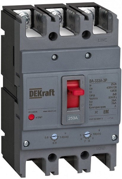 Изображение товара Автоматический выключатель в литом корпусе серии ВА-330А DEKraft 3Pol 200A защита цепей