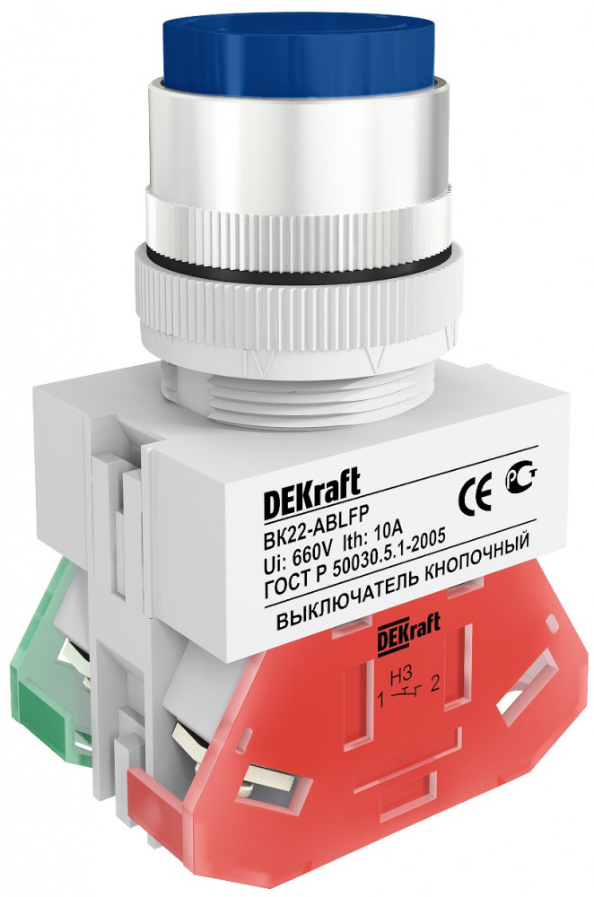 

Выключатель кнопочный DEKraft 25022DEK ABLFP D22 СИНИЙ 220В ВK-22, 25022DEK