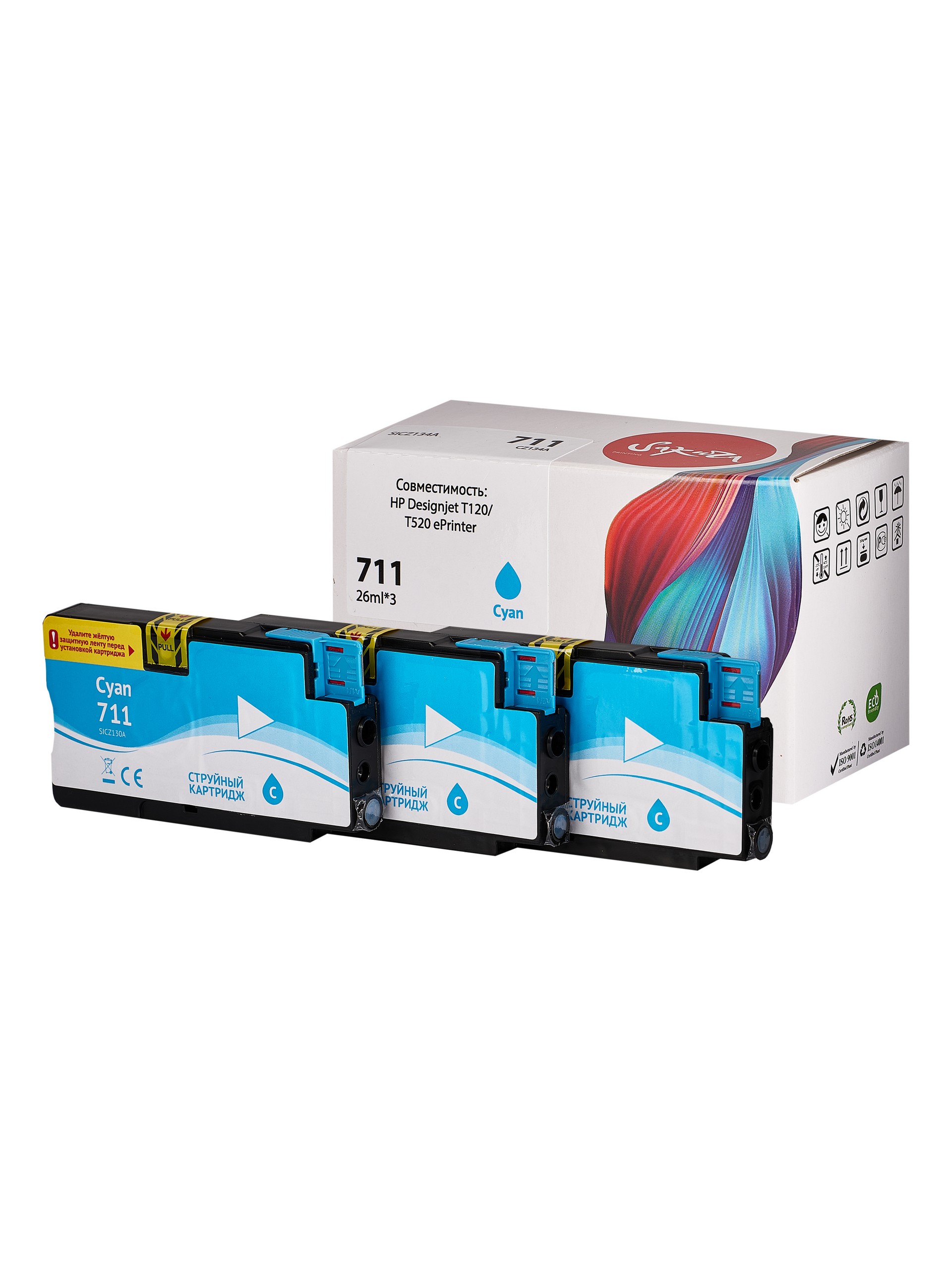 

Картридж струйный Sakura CZ134A (№711 Cyan 3-pack) для HP Designjet T120/T520 ePrinter, водорастворимый тип чернил, голубой, CZ134A (№711 Cyan 3-pack)