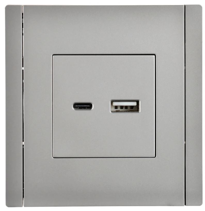 

Розетка USB IEK FP-U22-018-K46 FORTE&PIANO тип A+тип C 18Вт FP551 сталь, FP-U22-018-K46