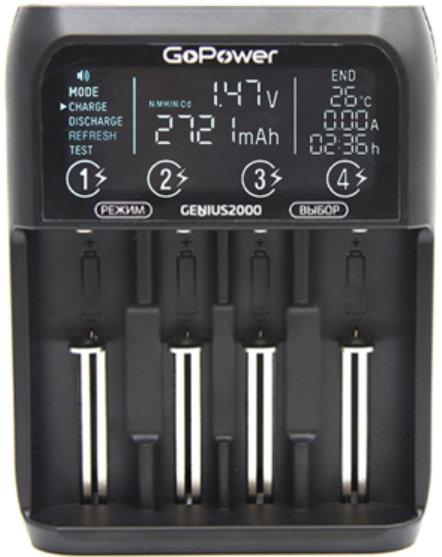 

Зарядное устройство GoPower Genius2000 00-00017019 Ni-MH/Ni-Cd/Li-ion/IMR/LiFePO4 4 слота (1/40), Genius2000