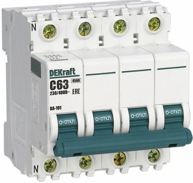 

Автоматический выключатель DEKraft 11260DEK 3P+N 63А х-ка C ВА-101 4,5кА, 11260DEK