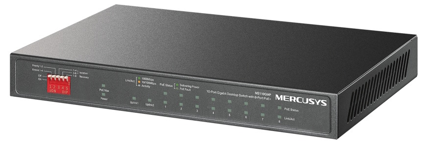 

Коммутатор неуправляемый Mercusys MS110GMP 10-Port Gigabit with 8-Port PoE+, MS110GMP