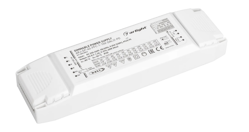 

Блок питания Arlight ARJ-SP-40-PFC-1-10V-DALI2-PD 025125(1) (40W, 700-1200mA) IP20 пластик, ARJ-SP-40-PFC-1-10V-DALI2-PD