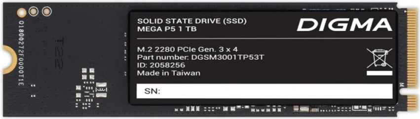 

Накопитель SSD M.2 2280 Digma Mega P5 DGSM3001TP53T 1TB, 2900/2000MB/s, 700K/430K IOPS, TBW 600, MTBF 2M, Mega P5