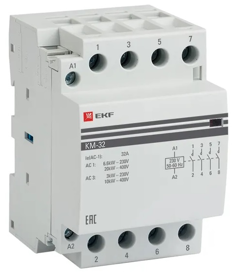 

Контактор EKF km-3-32-40 КМ 32А 4NО (3 мод.), km-3-32-40