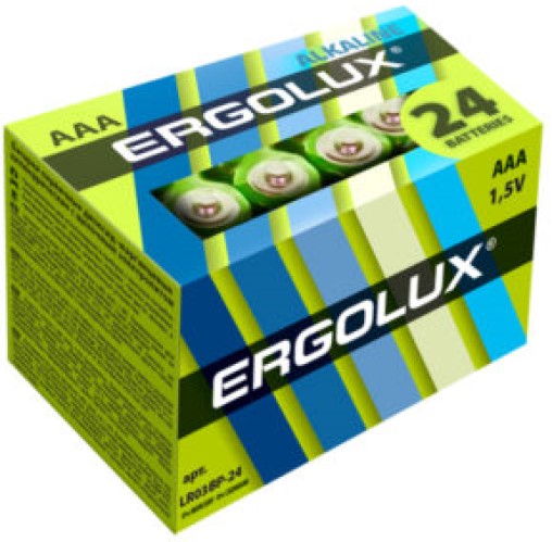 

Батарейка Ergolux LR03 BP-24 Alkaline LR03/AAA, 1,5 В, 1150 мА.ч, 24 шт в упаковке, LR03 BP-24