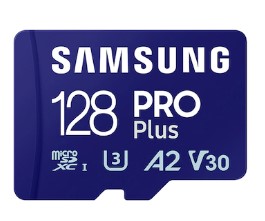 

Карта памяти MicroSDXC 128GB Samsung MB-MD128SA/KR PRO Plus Class 10, A2, V30, UHS-I (U3), W 130 МБ/с, R 180 МБ/с, адаптер на SD, MB-MD128SA/KR