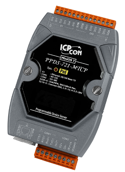 

Преобразователь ICP DAS PPDS-721-MTCP CR Programmable Device Server with PoE, Modbus Gateway, 1 RS-232 port and 1 RS-485 port, PPDS-721-MTCP CR