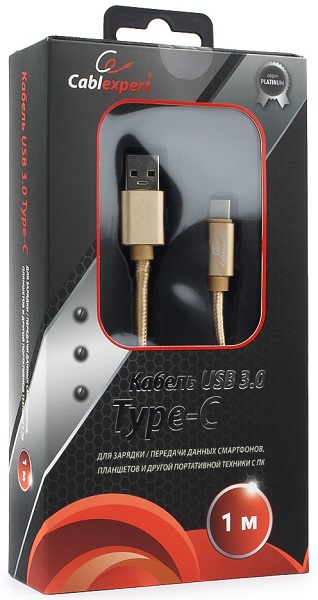 

Кабель интерфейсный USB 3.0 Cablexpert CC-P-USBC03Gd-1M AM/Type-C, серия Platinum, длина 1м, золотой, блистер, CC-P-USBC03Gd-1M
