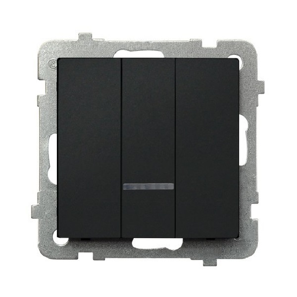 

Выключатель Ospel LP-13RS/m/33 трехклавишный, с подсветкой синего цвета, 10AX, 250V, 2200W, IP-20, клеммы безвинтовые, черный металлик, LP-13RS/m/33