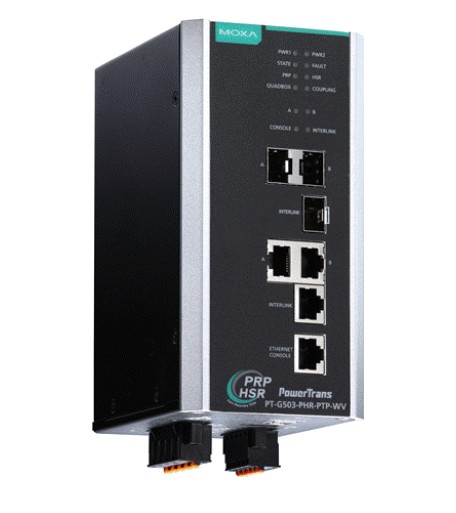 

Коммутатор управляемый MOXA PT-G503-PHR-PTP-WV full Gigabit managed redundancy box, with 3 10/100/1000BaseT(X) ports or 100/1000Base SFP po, PT-G503-PHR-PTP-WV