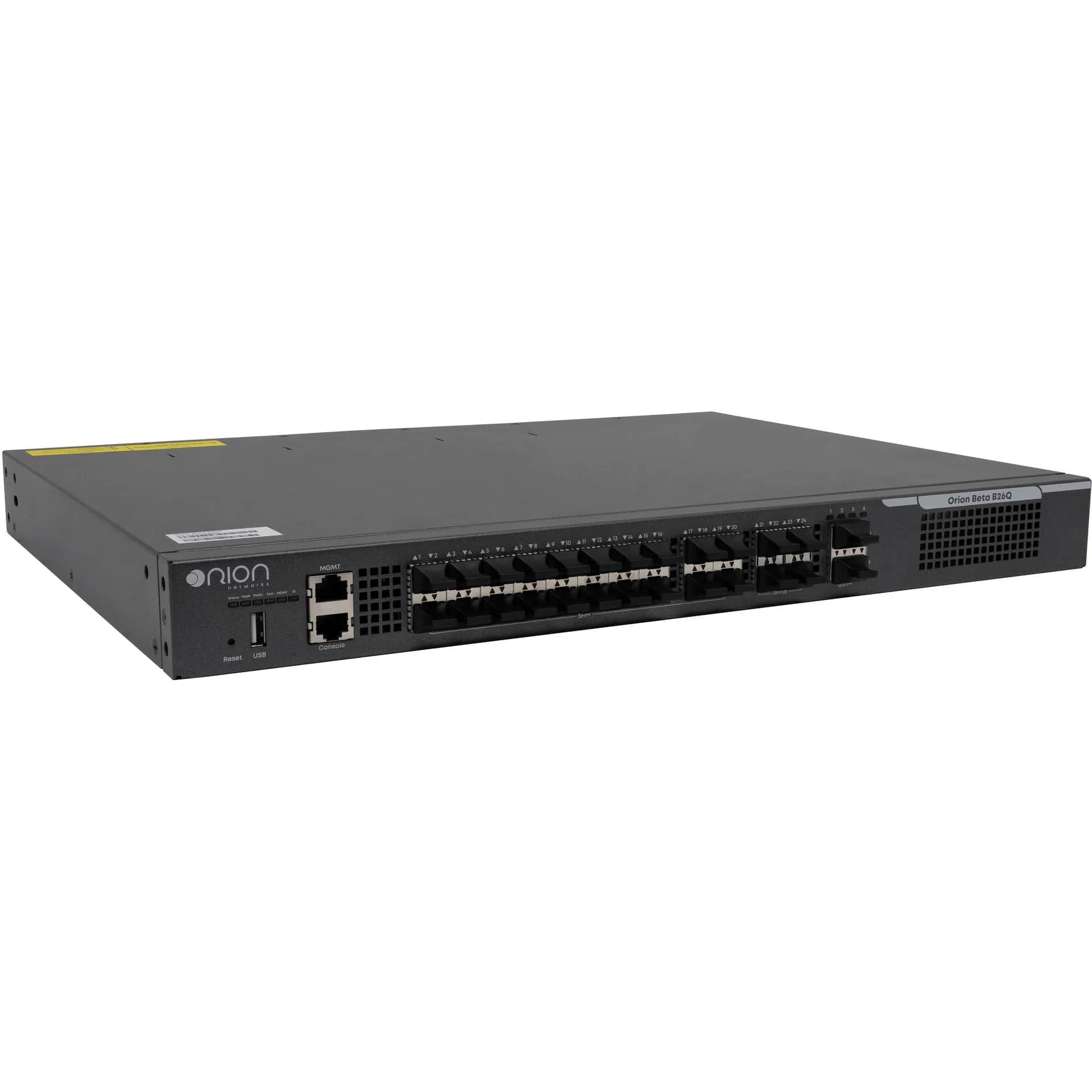 

Коммутатор управляемый Orion Beta B26Q уровня 3, 20x 1/10GE SFP+, 4x 10/25GE SFP28, 2x 40GE QSFP+, 2 слота для Hot Swap БП 100-240VAC B26Q-PSU-AC, Beta B26Q
