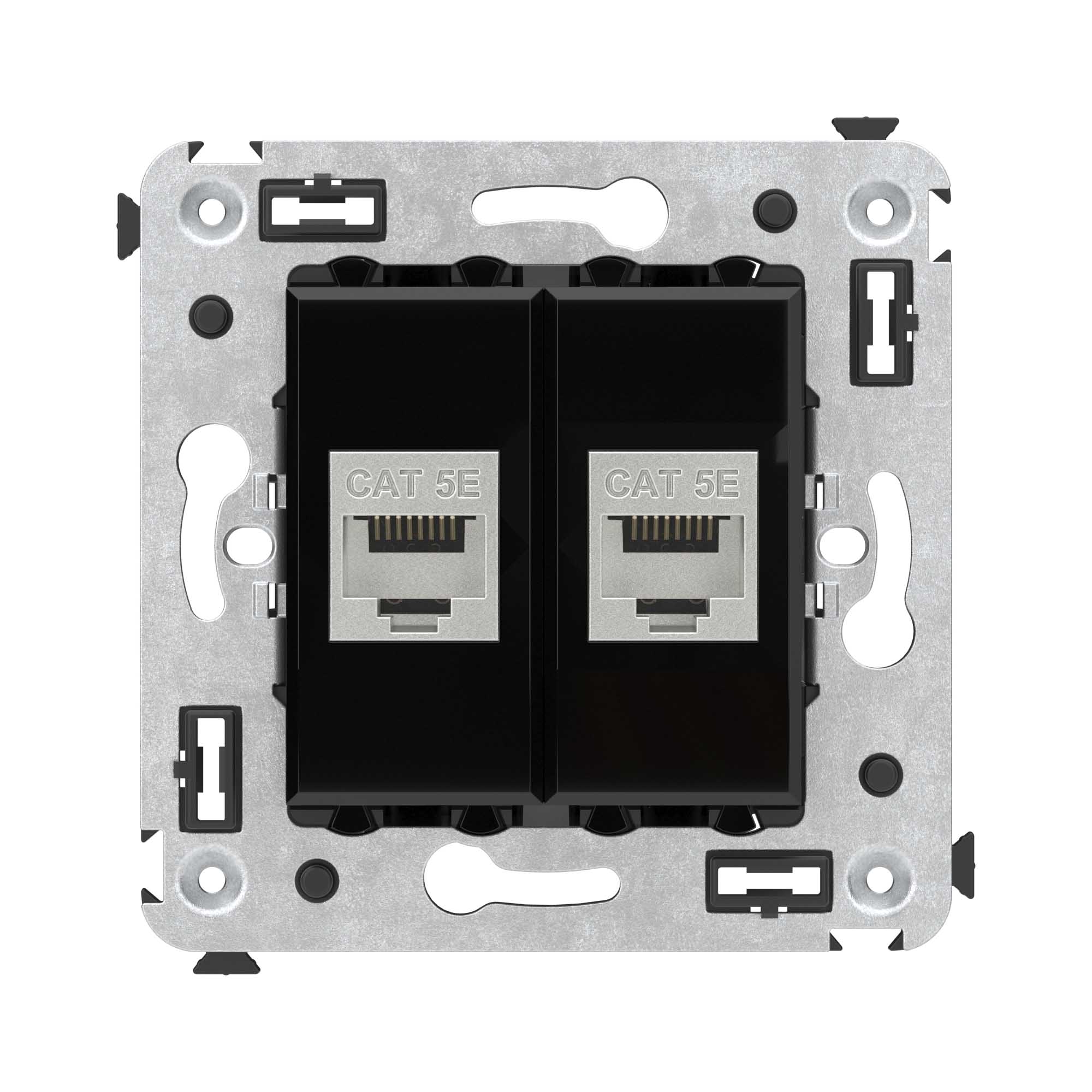 

Розетка компьютерная DKC 4402764 RJ-45 без шторки в стену, кат.5e двойная экранированная, "Черный квадрат", "Avanti", 4402764
