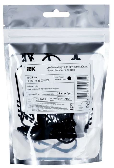 

Дюбель-хомут IEK UDH13-19-25-025-K02 19-25мм круг. каб. нейл. черн. (25шт/упак), UDH13-19-25-025-K02