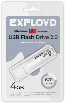 

Накопитель USB 2.0 4GB Exployd EX-4GB-620-White 620 белый, EX-4GB-620-White