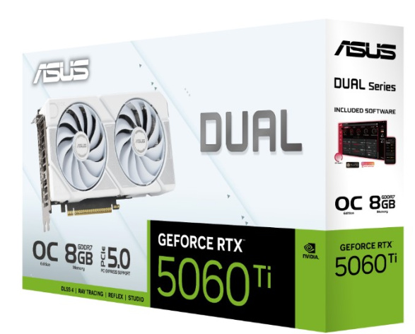 фото Видеокарта ASUS GeForce RTX 5060 TI DUAL OC WHITE (DUAL-RTX5060TI-O8G-WHITE) в Омске