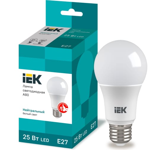 

Лампа светодиодная IEK LLE-A80-25-230-40-E27 25Вт A80 шар 4000К нейтр. бел. E27 230В, LLE-A80-25-230-40-E27