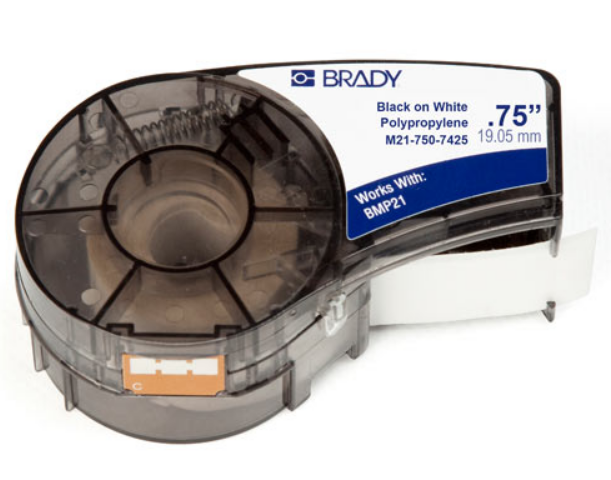 

Лента красящая Brady M21-750-7425 brd121016 19.05 мм/6.4 м, полипропилен, черный на белом (матовый), для BMP21, M21-750-7425
